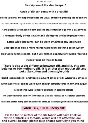 100 Mulberry Silk Pants Solid Color Jacquard Casual Pants French Vacation Wide-Leg Pants Culottes Women's Spring (Brown,Medium)