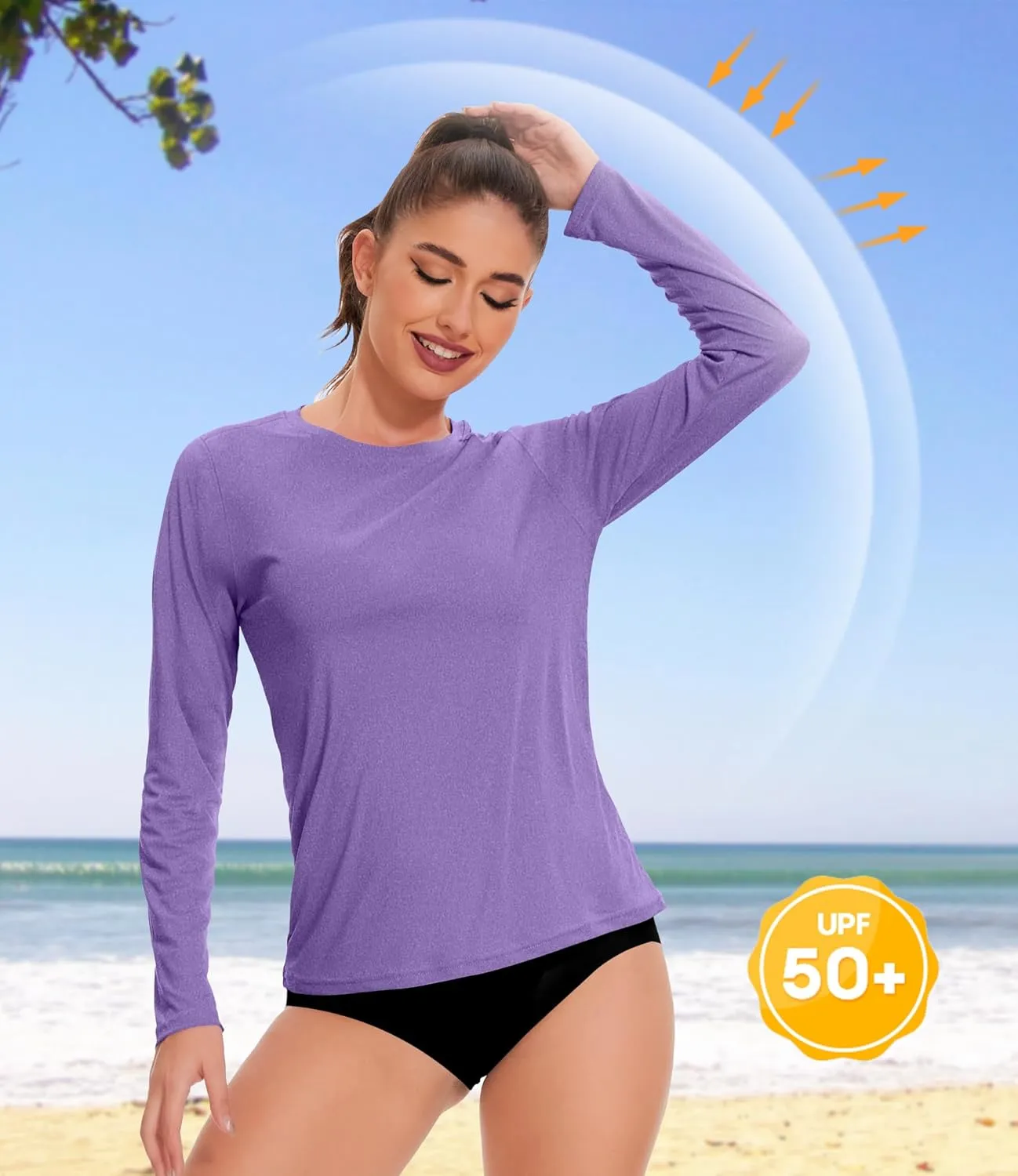 1/6 Pack Women's Quick Dry Fit Long Sleeve Shirts, UPF 50  Rash Guard Swim Fishing SPF UV Sun Protection Shirts