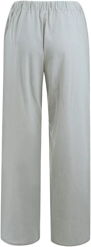 2024 Fashion Cotton Linen Pants Women's Summer Casual Drawstring Wide Leg Palazzo Pants Loose Comfy Trousers Pockets