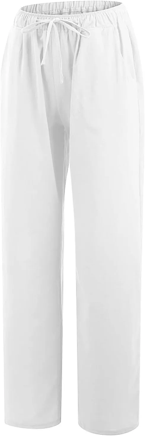 2024 Fashion Cotton Linen Pants Women's Summer Casual Drawstring Wide Leg Palazzo Pants Loose Comfy Trousers Pockets