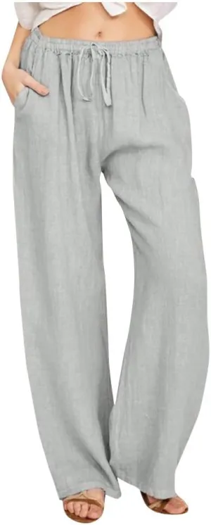2024 Fashion Cotton Linen Pants Women's Summer Casual Drawstring Wide Leg Palazzo Pants Loose Comfy Trousers Pockets