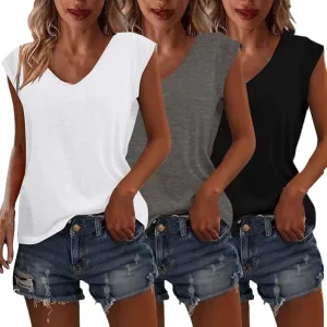 3 Pack Women's Cap Sleeve Tank Tops U Neck Spring Summer Tops Casual Tee Shirts 2025 Beach Vacation Fashion Clothes