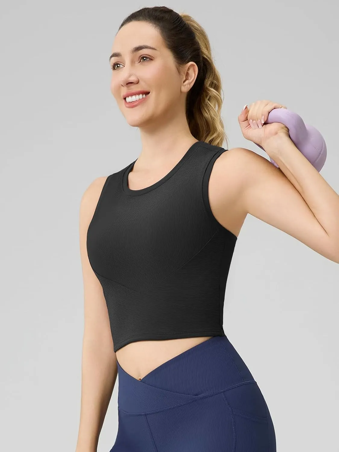 AARYA Women's Ribbed Workout Tank Top Cropped Sports Top, Double Layer, Yoga & Activewear Shirt for Gym, Running, Tennis