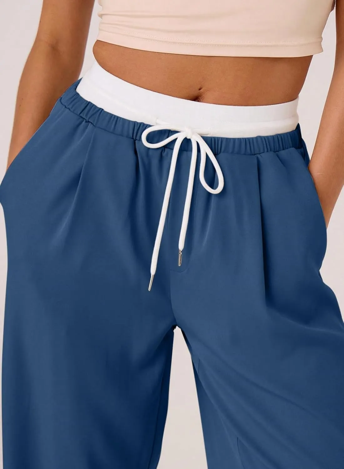 Acelitt Womens Winter Pants 2024 Wide Leg Drawstring Elastic Waist Casual Loose Comfy Trousers with Pockets