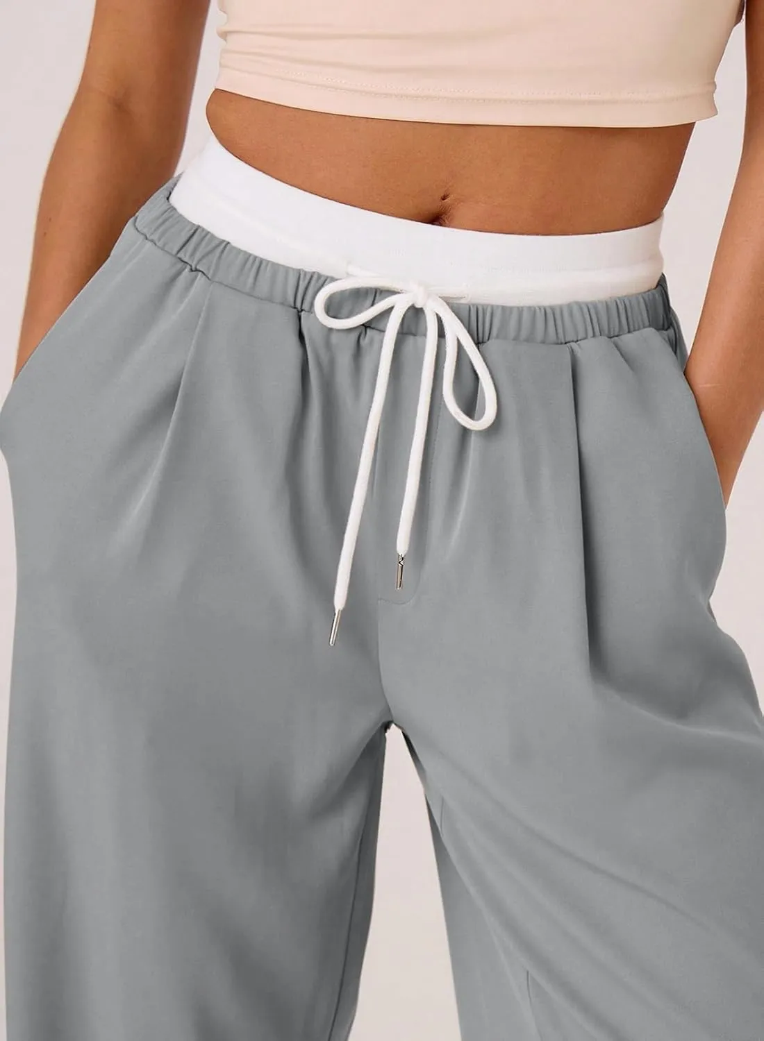 Acelitt Womens Winter Pants 2024 Wide Leg Drawstring Elastic Waist Casual Loose Comfy Trousers with Pockets