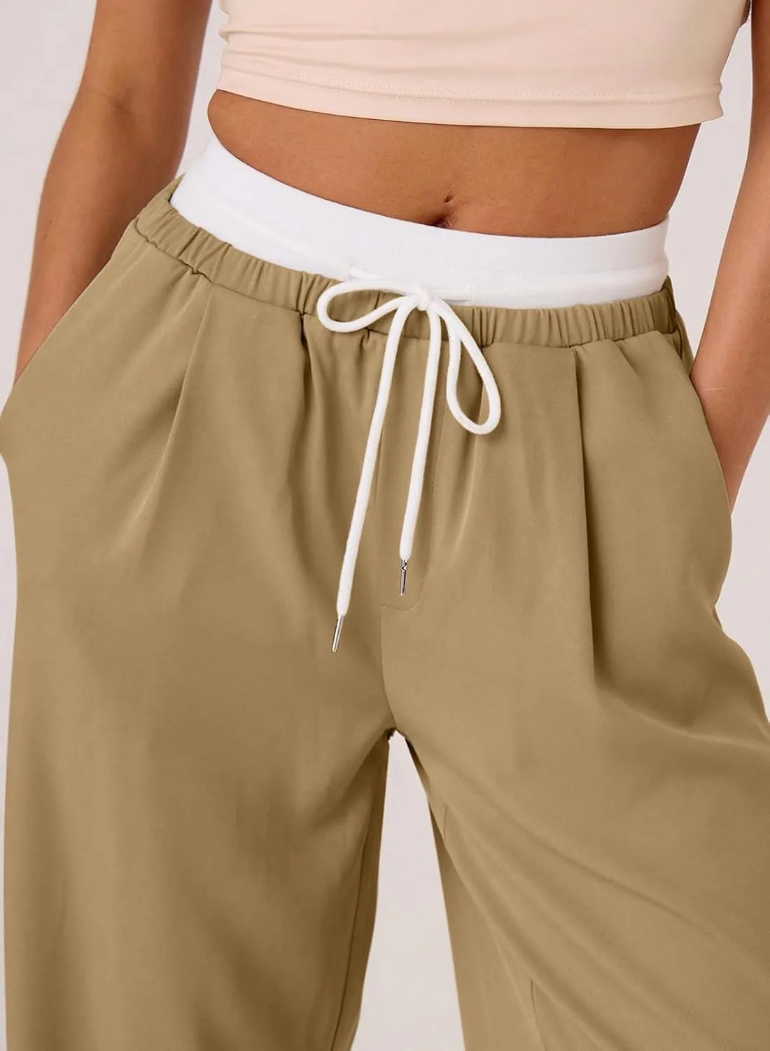 Acelitt Womens Winter Pants 2024 Wide Leg Drawstring Elastic Waist Casual Loose Comfy Trousers with Pockets