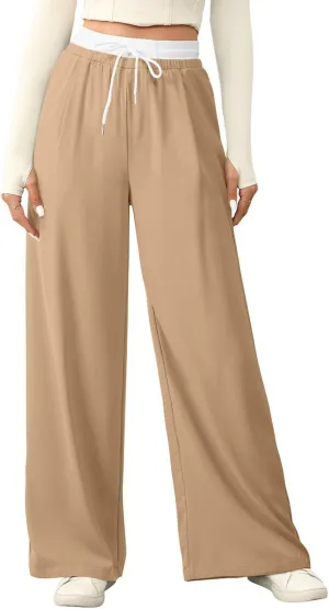 Acelitt Womens Winter Pants 2024 Wide Leg Drawstring Elastic Waist Casual Loose Comfy Trousers with Pockets