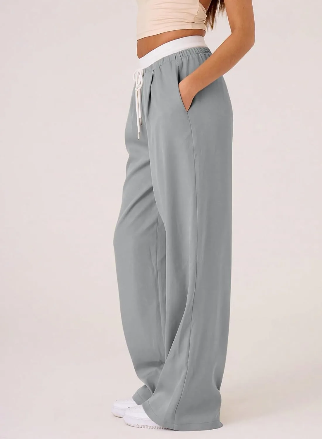 Acelitt Womens Winter Pants 2024 Wide Leg Drawstring Elastic Waist Casual Loose Comfy Trousers with Pockets
