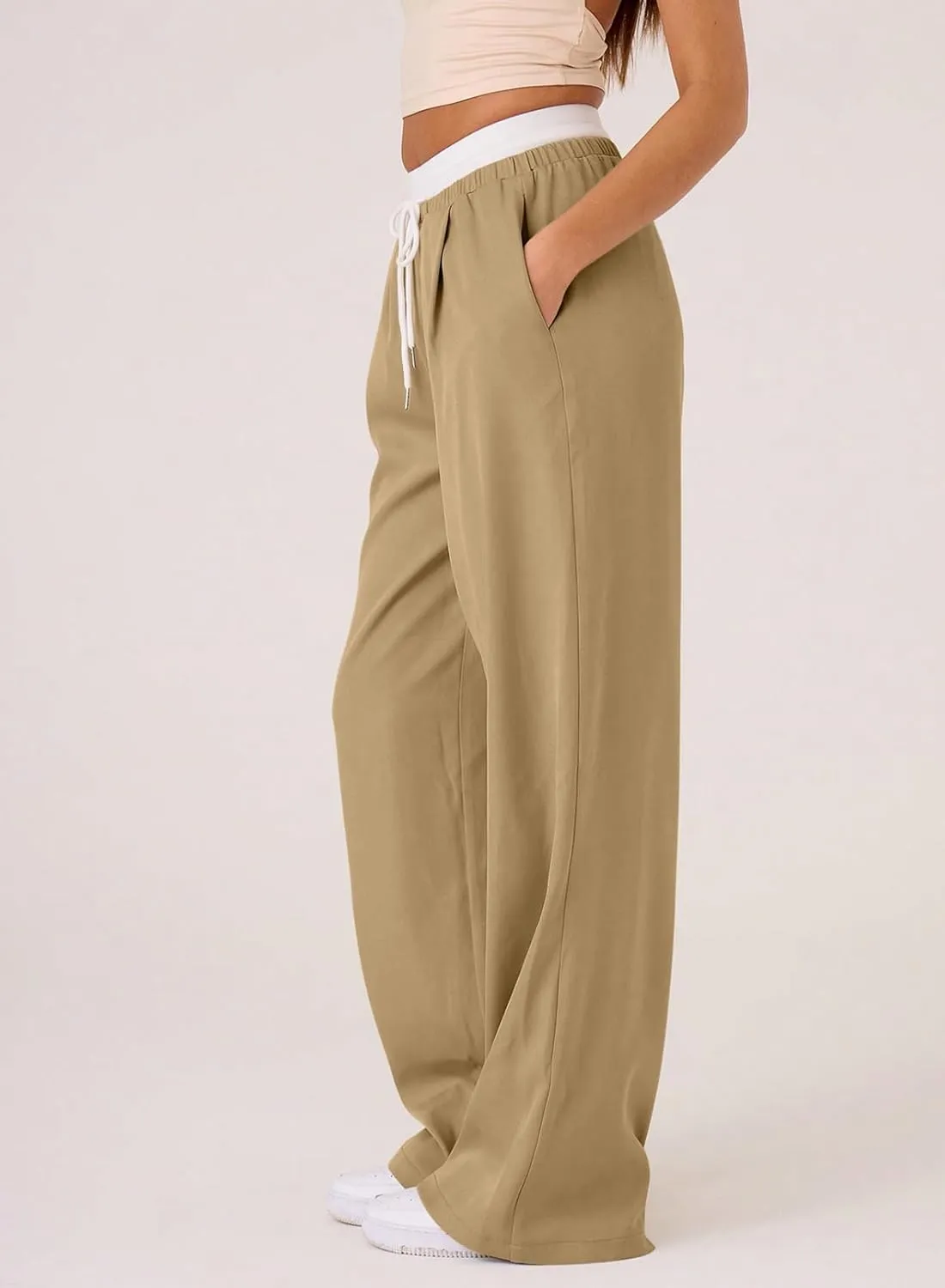 Acelitt Womens Winter Pants 2024 Wide Leg Drawstring Elastic Waist Casual Loose Comfy Trousers with Pockets