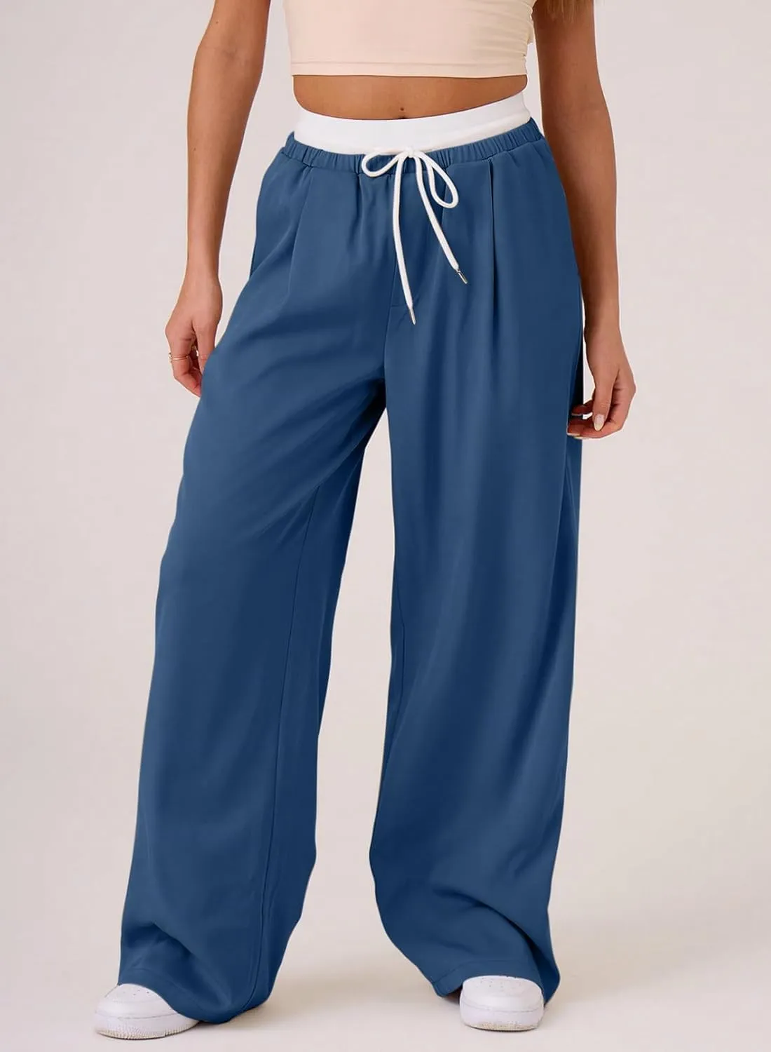 Acelitt Womens Winter Pants 2024 Wide Leg Drawstring Elastic Waist Casual Loose Comfy Trousers with Pockets