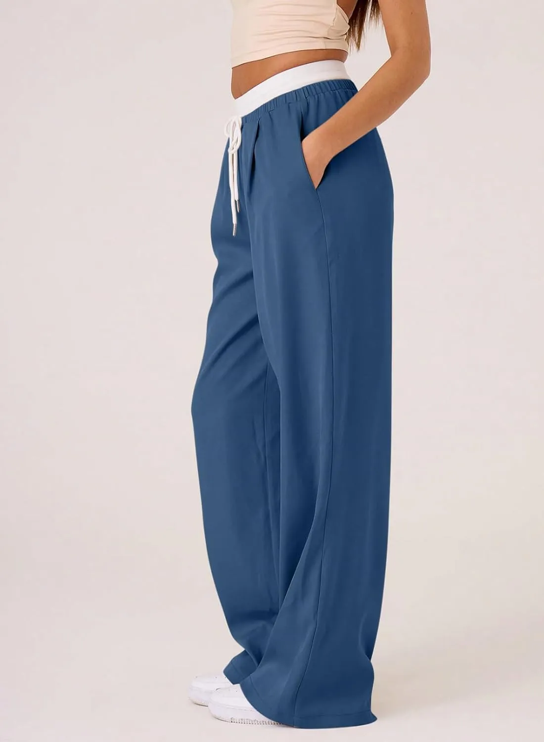 Acelitt Womens Winter Pants 2024 Wide Leg Drawstring Elastic Waist Casual Loose Comfy Trousers with Pockets