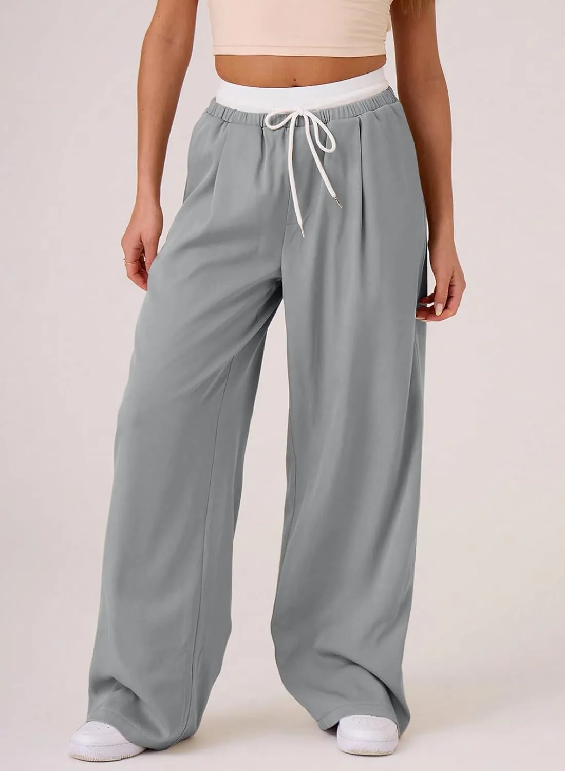 Acelitt Womens Winter Pants 2024 Wide Leg Drawstring Elastic Waist Casual Loose Comfy Trousers with Pockets