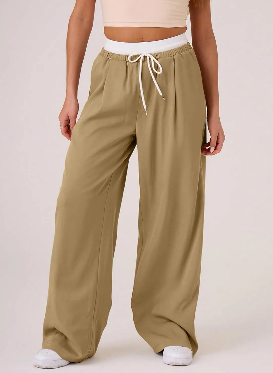Acelitt Womens Winter Pants 2024 Wide Leg Drawstring Elastic Waist Casual Loose Comfy Trousers with Pockets