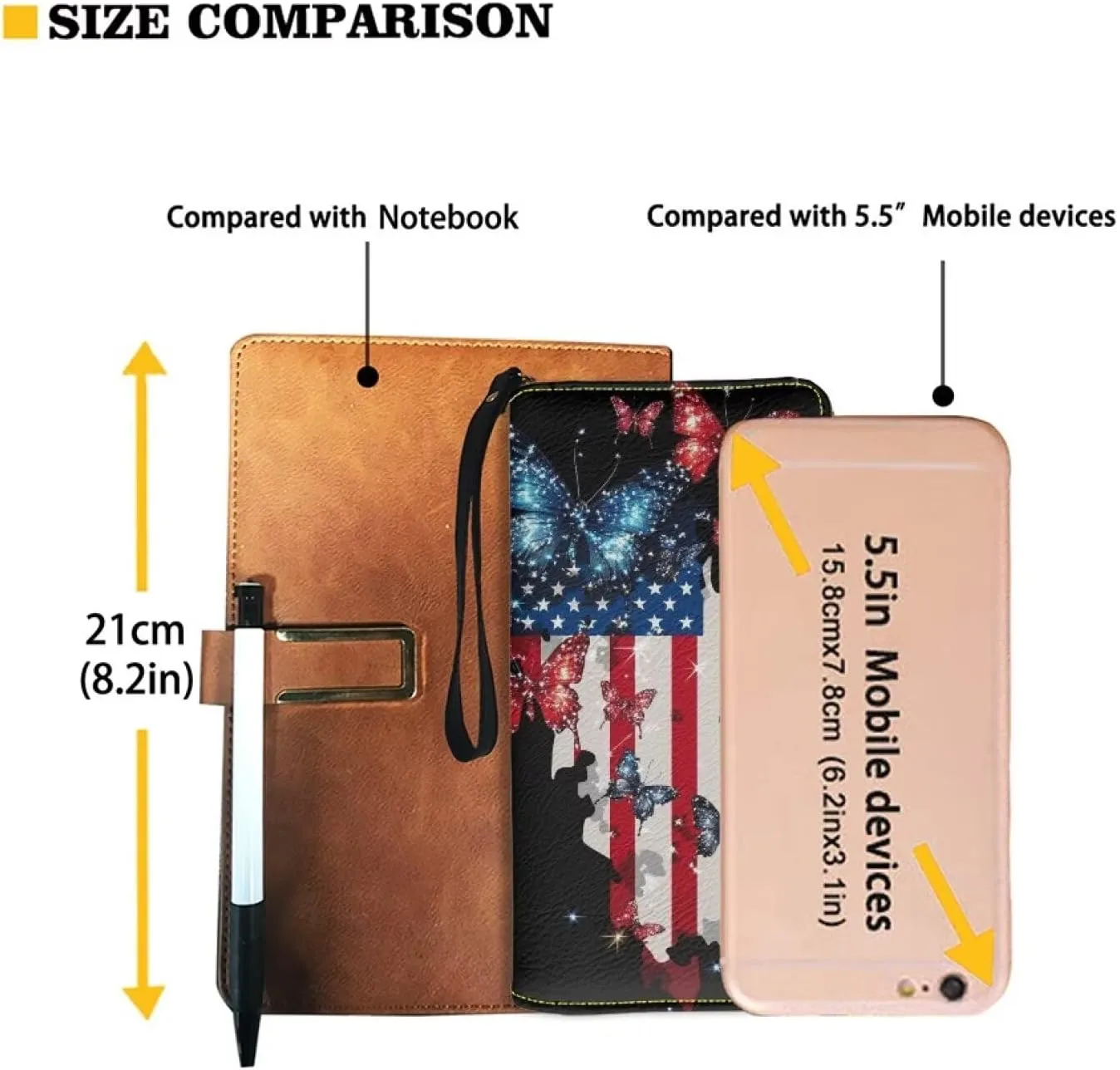American Flag Butterfly Print Women Wallets Travel Credit Card Holder Clutch Bag Zipper Around Long Purse Wristlet
