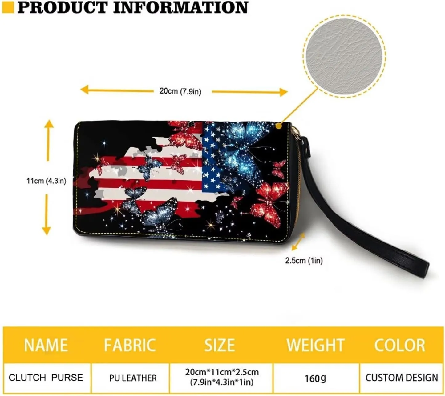 American Flag Butterfly Print Women Wallets Travel Credit Card Holder Clutch Bag Zipper Around Long Purse Wristlet