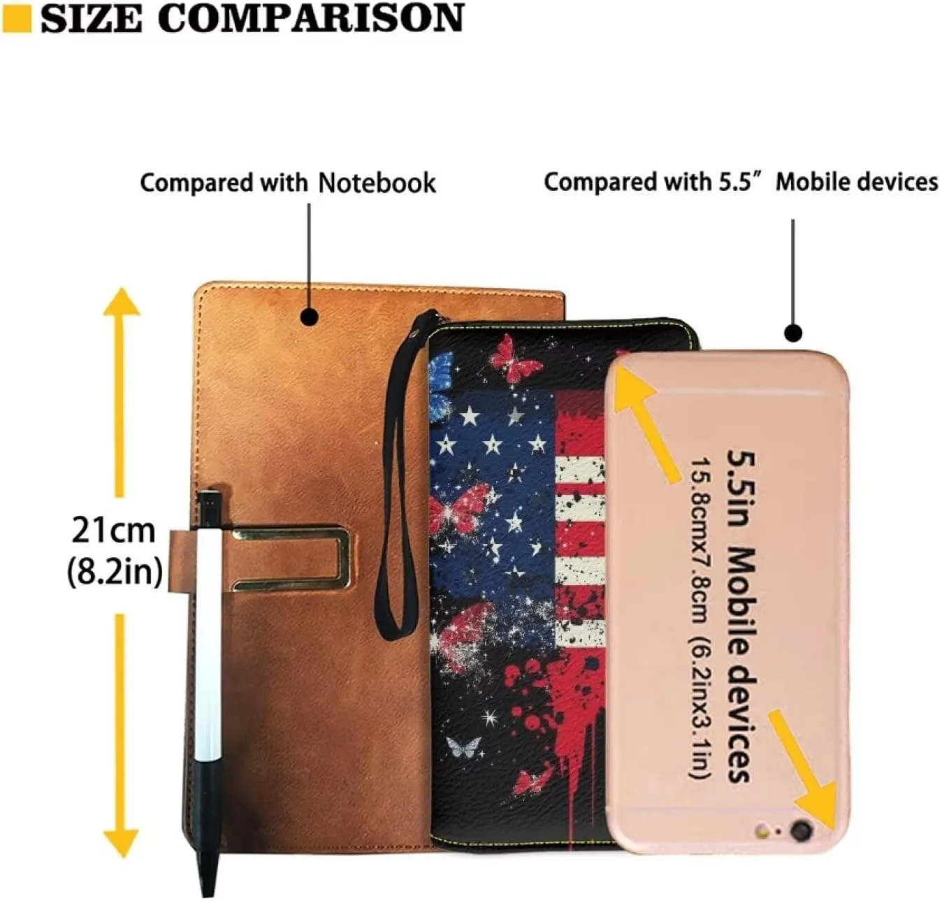 American Flag Butterfly Wristlet Wallets for Womens Leather Credit Card Holder RFID Blocking Large Capacity Purse Clutch
