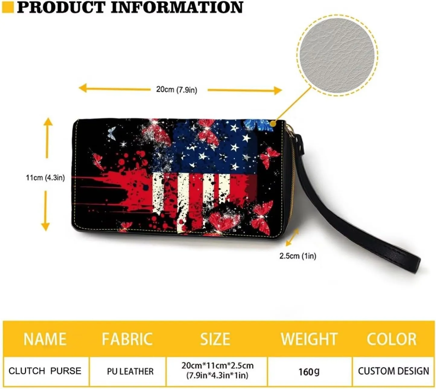 American Flag Butterfly Wristlet Wallets for Womens Leather Credit Card Holder RFID Blocking Large Capacity Purse Clutch