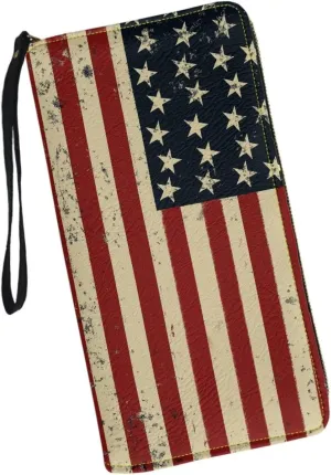 American Flag Print Womens Wallet RFID Blocking PU Leather Coin Purse Credit Card Phone Handbag Zipper Clutch Travel Purse Wristlet