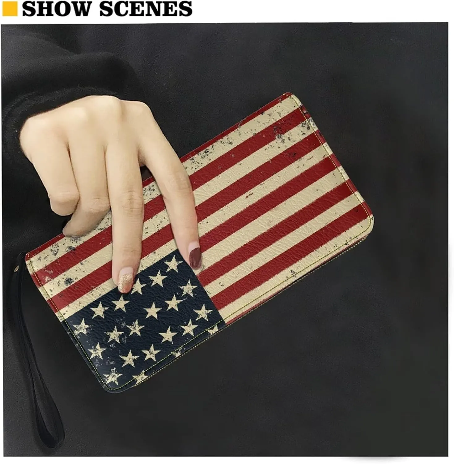 American Flag Print Womens Wallet RFID Blocking PU Leather Coin Purse Credit Card Phone Handbag Zipper Clutch Travel Purse Wristlet