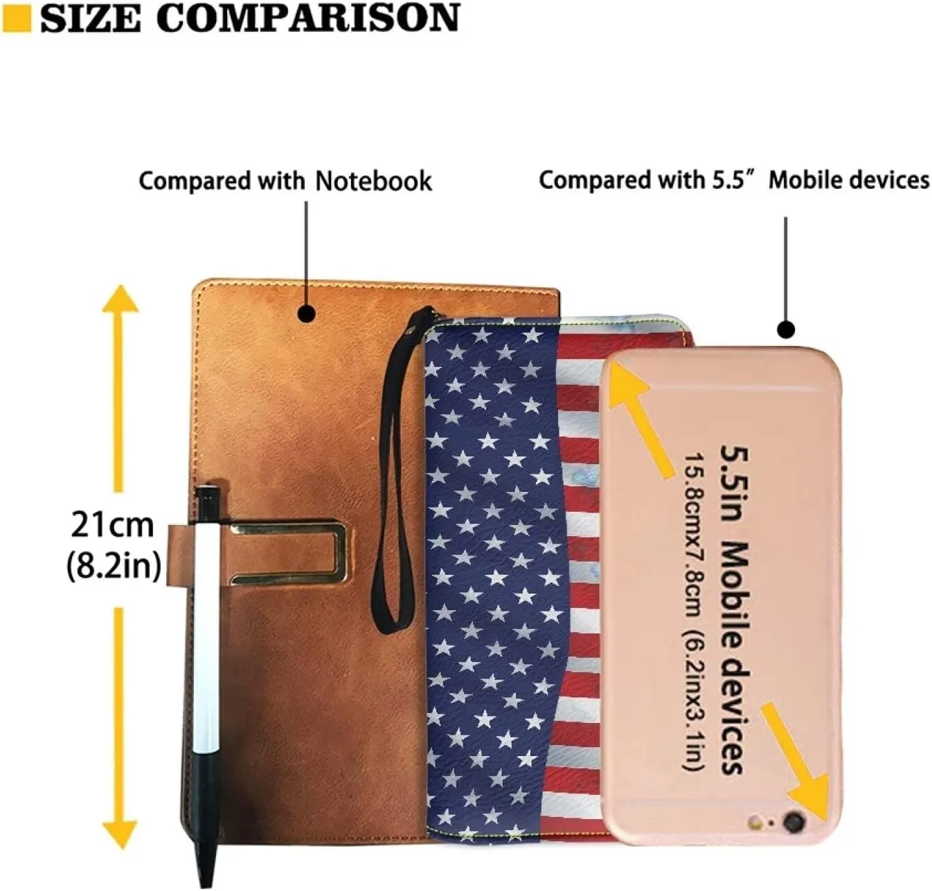 American Flag Print Women's Wristlet Wallet Soft Leather Zip Long Purse RFID Blocking Card Holder Clutch Organizer