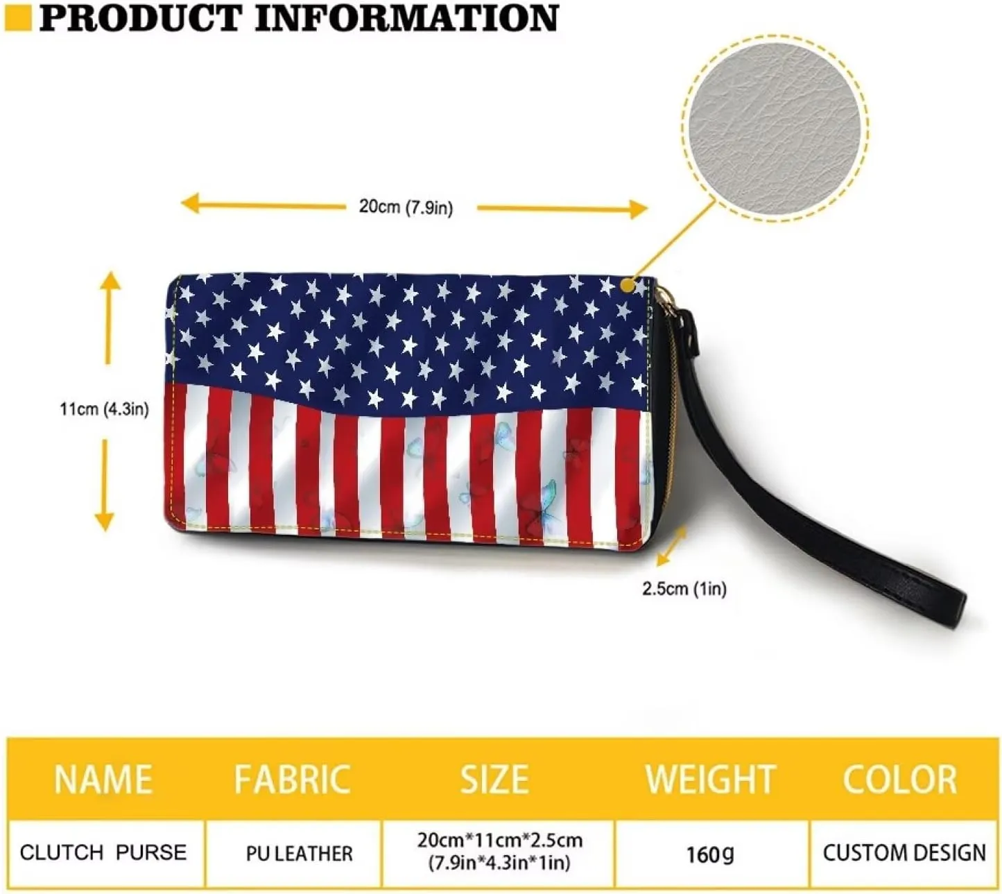 American Flag Print Women's Wristlet Wallet Soft Leather Zip Long Purse RFID Blocking Card Holder Clutch Organizer