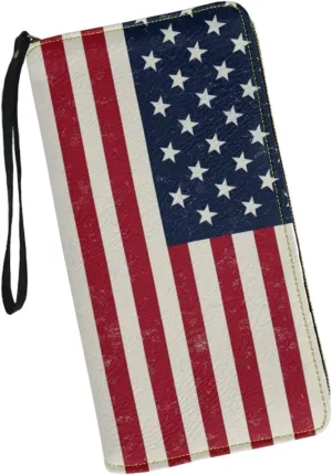 American Flag Womens for Wallet RFID Blocking Large Capacity PU Leather Purse Clutch Wallet Ladies Card holder Wristlet