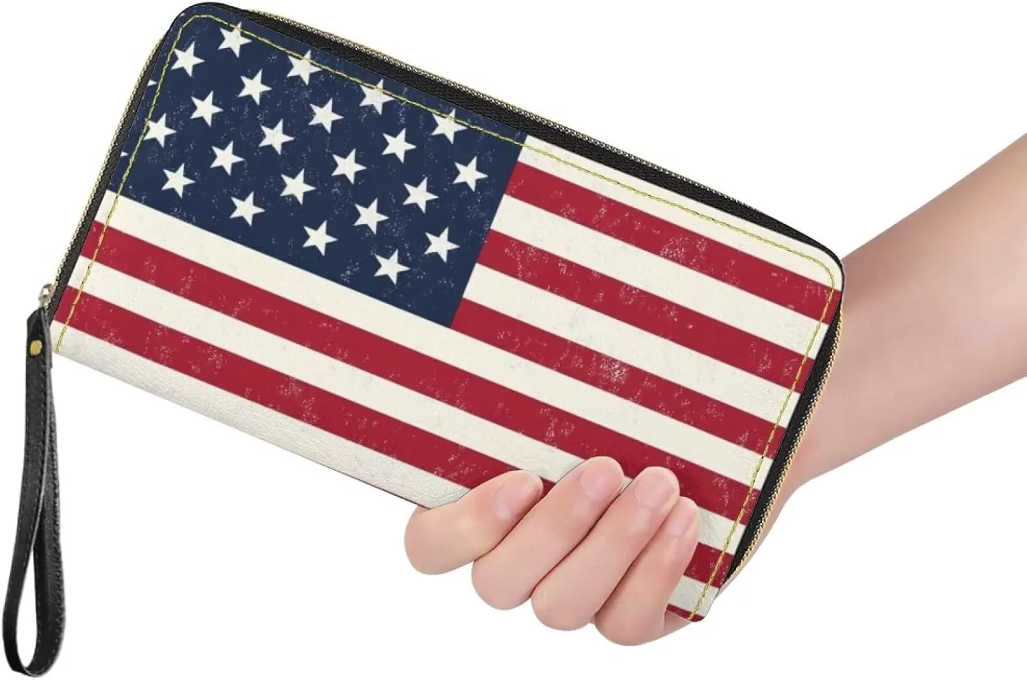 American Flag Womens for Wallet RFID Blocking Large Capacity PU Leather Purse Clutch Wallet Ladies Card holder Wristlet