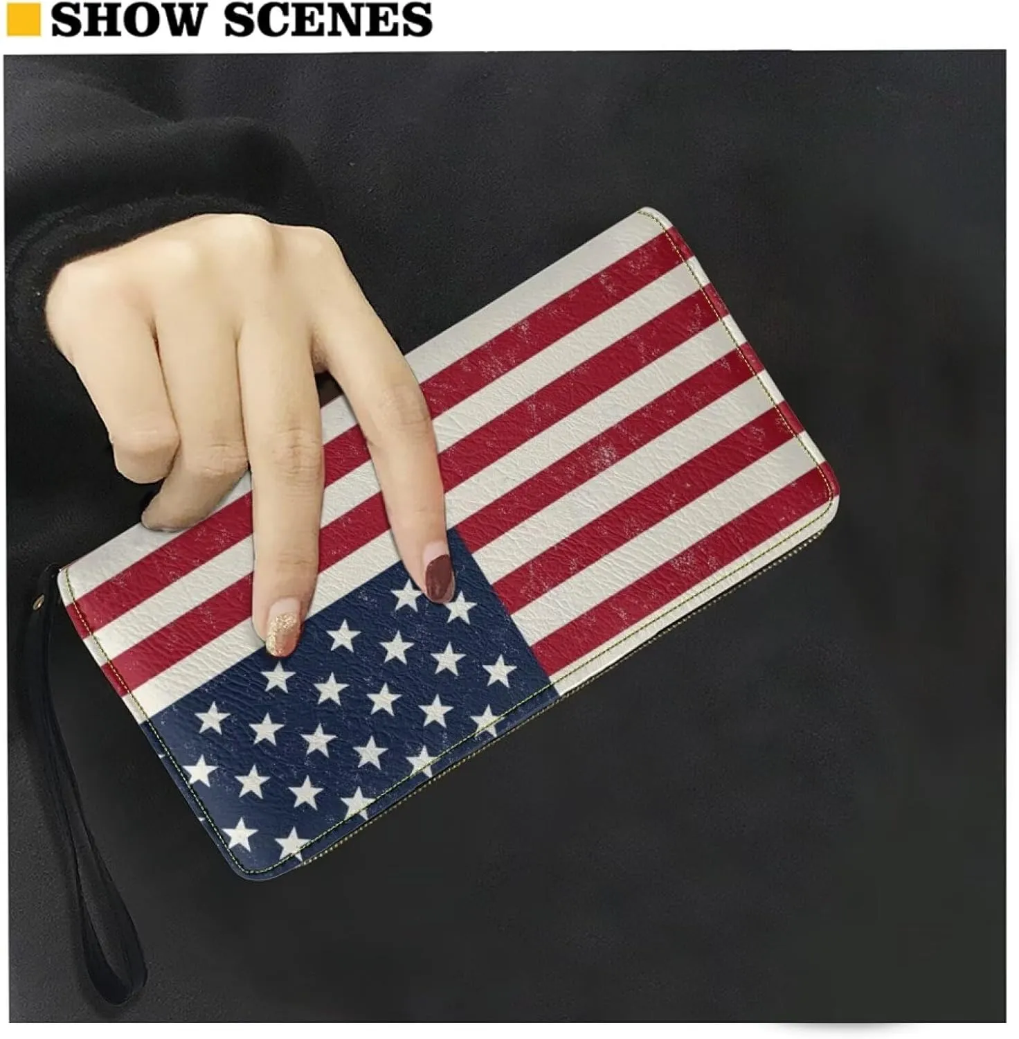 American Flag Womens for Wallet RFID Blocking Large Capacity PU Leather Purse Clutch Wallet Ladies Card holder Wristlet