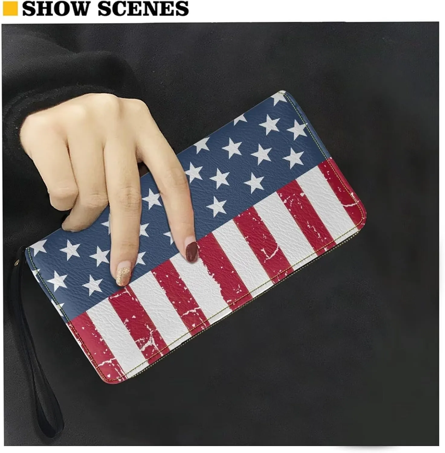 American Flag Wristlet Wallet for Womens Leather RFID Blocking Zip Around Card Holder Organizer Travel Clutch Bags