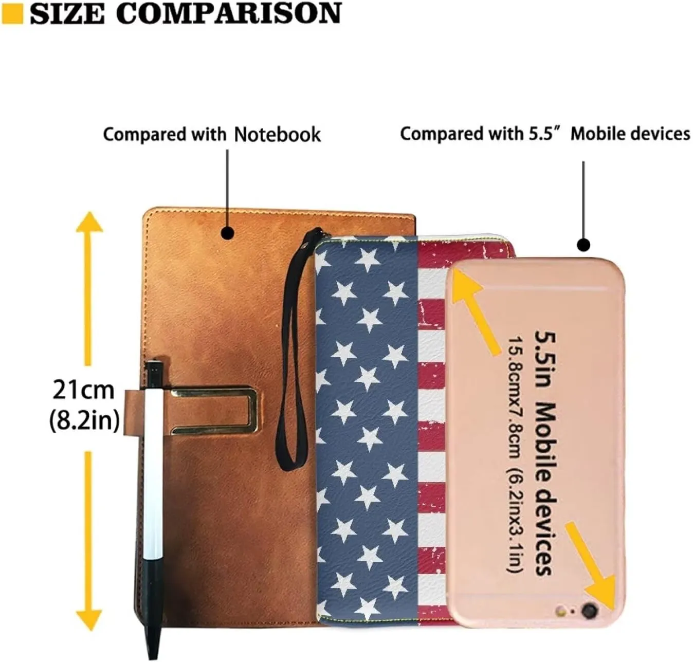 American Flag Wristlet Wallet for Womens Leather RFID Blocking Zip Around Card Holder Organizer Travel Clutch Bags