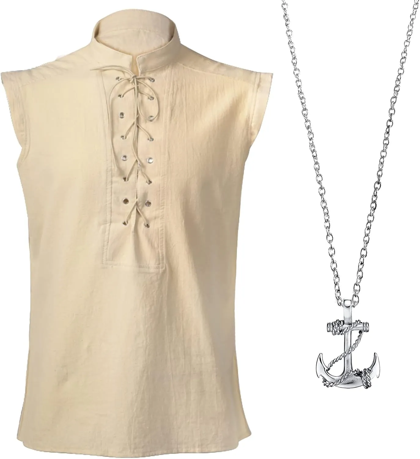 ATTBEA Mens Pirate Renaissance Costume Pirate Shirt Sleeveless Medieval Viking Gothic Celtic Pirate Vest for Men