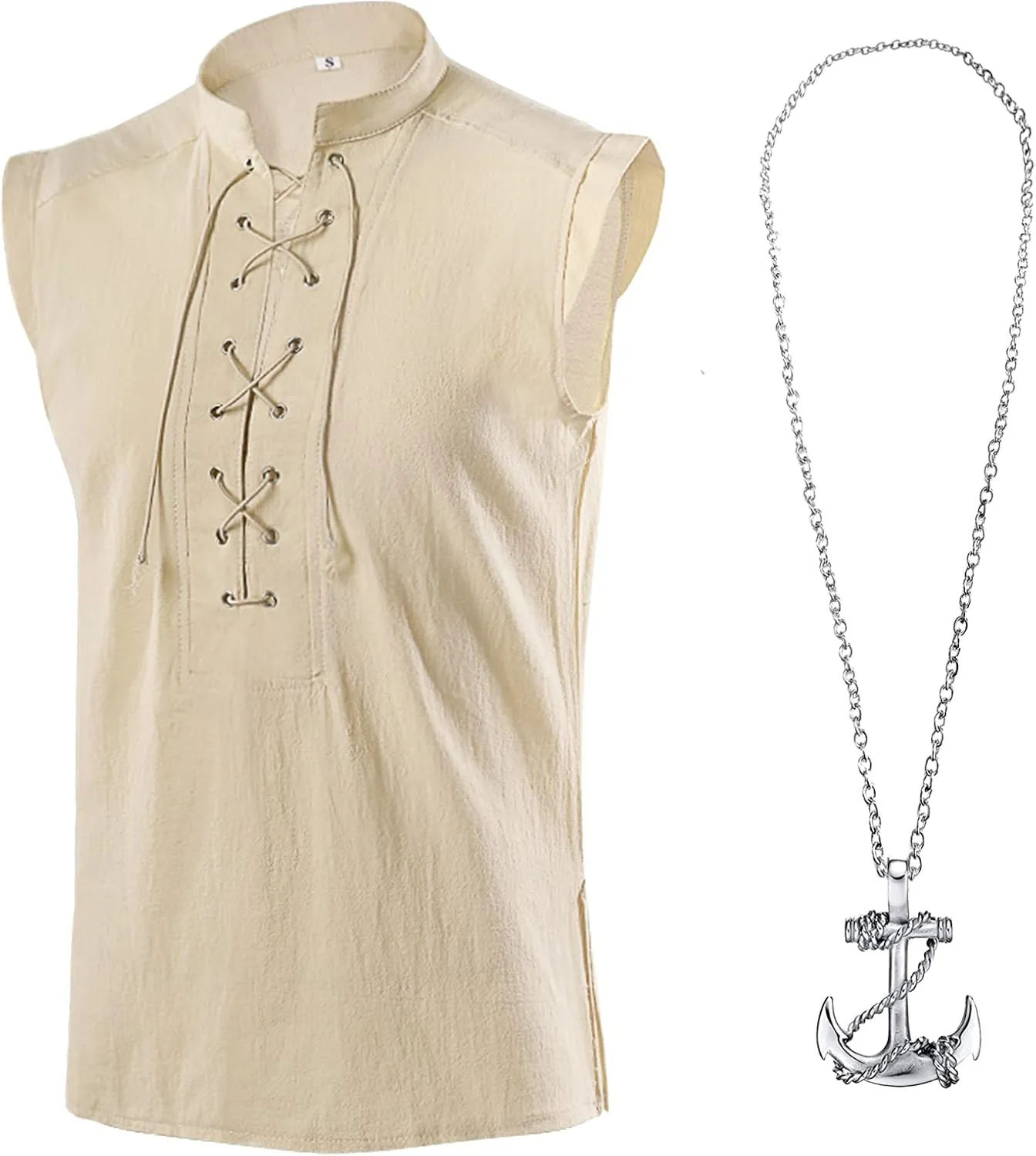 ATTBEA Mens Pirate Renaissance Costume Pirate Shirt Sleeveless Medieval Viking Gothic Celtic Pirate Vest for Men