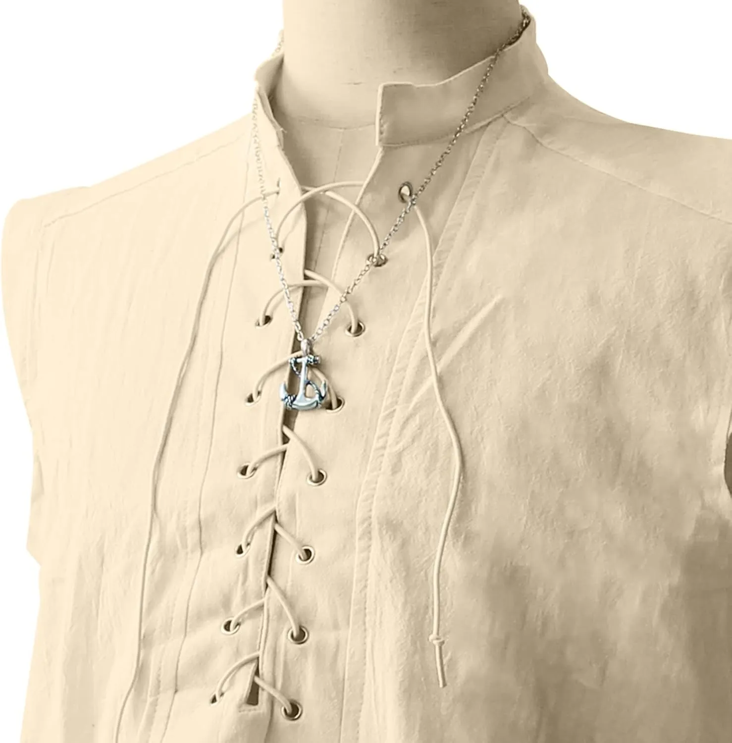 ATTBEA Mens Pirate Renaissance Costume Pirate Shirt Sleeveless Medieval Viking Gothic Celtic Pirate Vest for Men