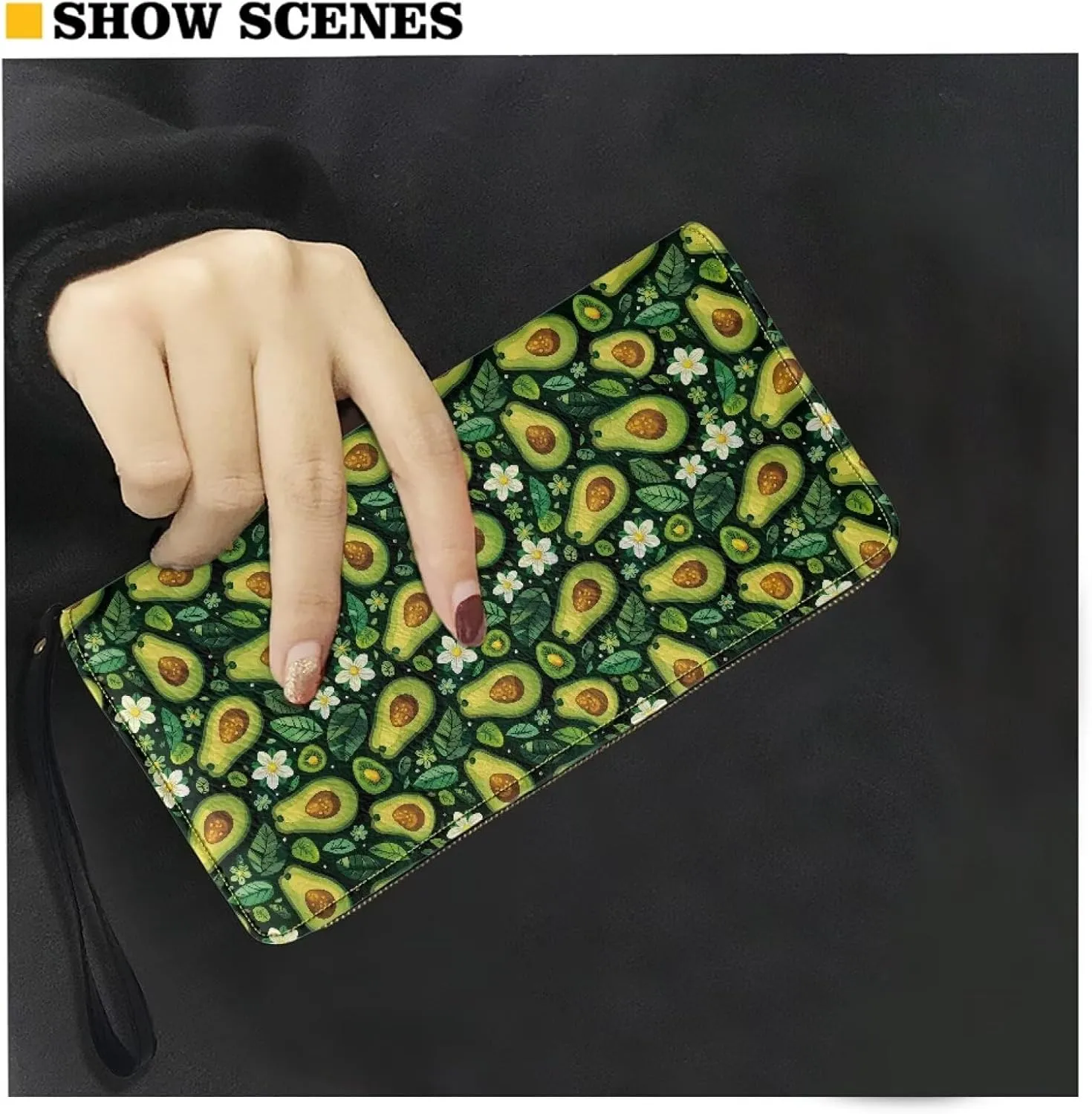 Avocados Wallet for Women RFID Blocking PU Leather Zipper Around Wallets Clutch Wristlet Travel Long Purse