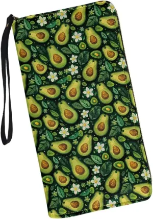 Avocados Wallet for Women RFID Blocking PU Leather Zipper Around Wallets Clutch Wristlet Travel Long Purse