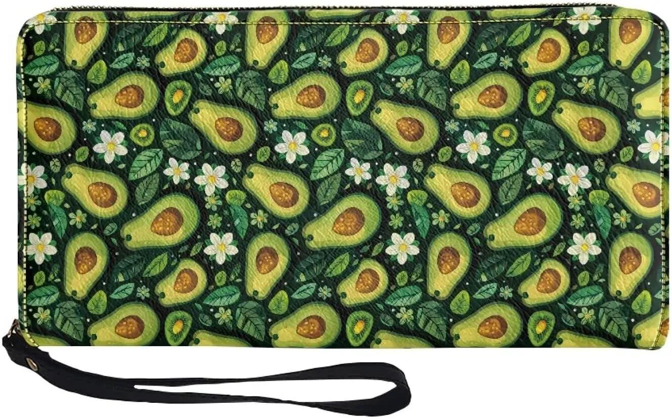 Avocados Wallet for Women RFID Blocking PU Leather Zipper Around Wallets Clutch Wristlet Travel Long Purse