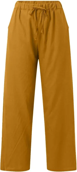 Baggy Linen Pants for Women Summer Boho High Waisted Palazzo Pants Loose Comfy Straight Leg Trousers with Pockets