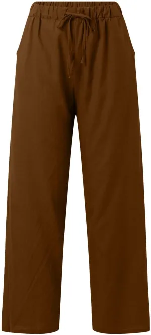 Baggy Linen Pants for Women Summer Boho High Waisted Palazzo Pants Loose Comfy Straight Leg Trousers with Pockets
