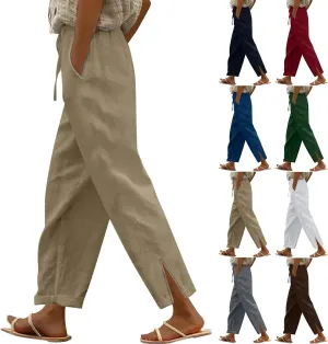 Baggy Linen Pants Women Summer Boho Lightweight High Waist Palazzo Pant Loose Comfy Straight Leg Pants with Pockets