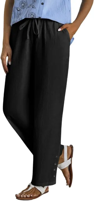 Baggy Linen Pants Women Summer Boho Lightweight High Waist Palazzo Pants Loose Comfy Straight Leg Pants Pockets