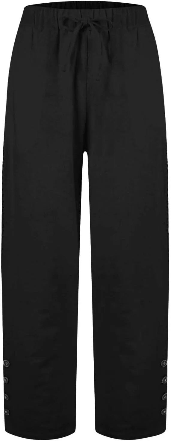 Baggy Linen Pants Women Summer Boho Lightweight High Waist Palazzo Pants Loose Comfy Straight Leg Pants Pockets