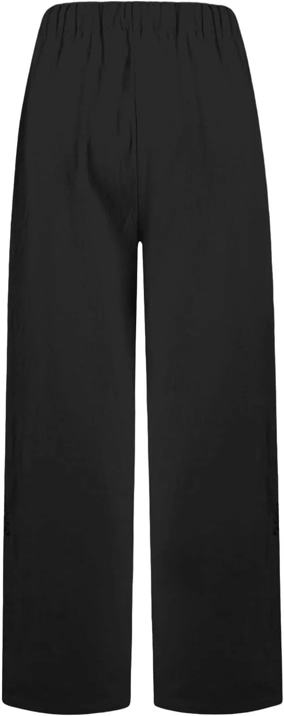 Baggy Linen Pants Women Summer Boho Lightweight High Waist Palazzo Pants Loose Comfy Straight Leg Pants Pockets