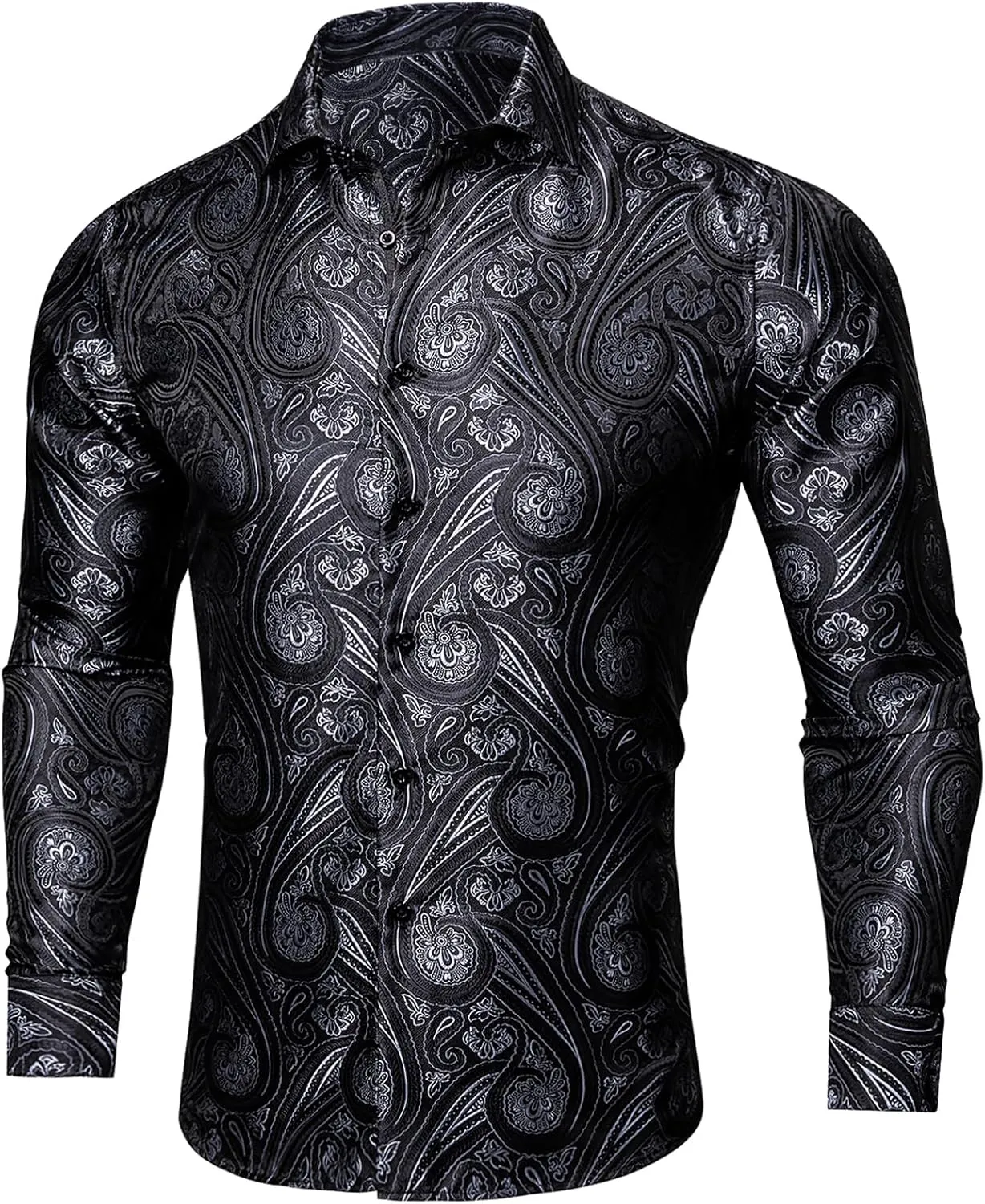 Barry.Wang Mens Western Shirts Silk Paisley Long Sleeve Button Down Dress Shirt Designer Mexico Cowboy Shirt Party Casual