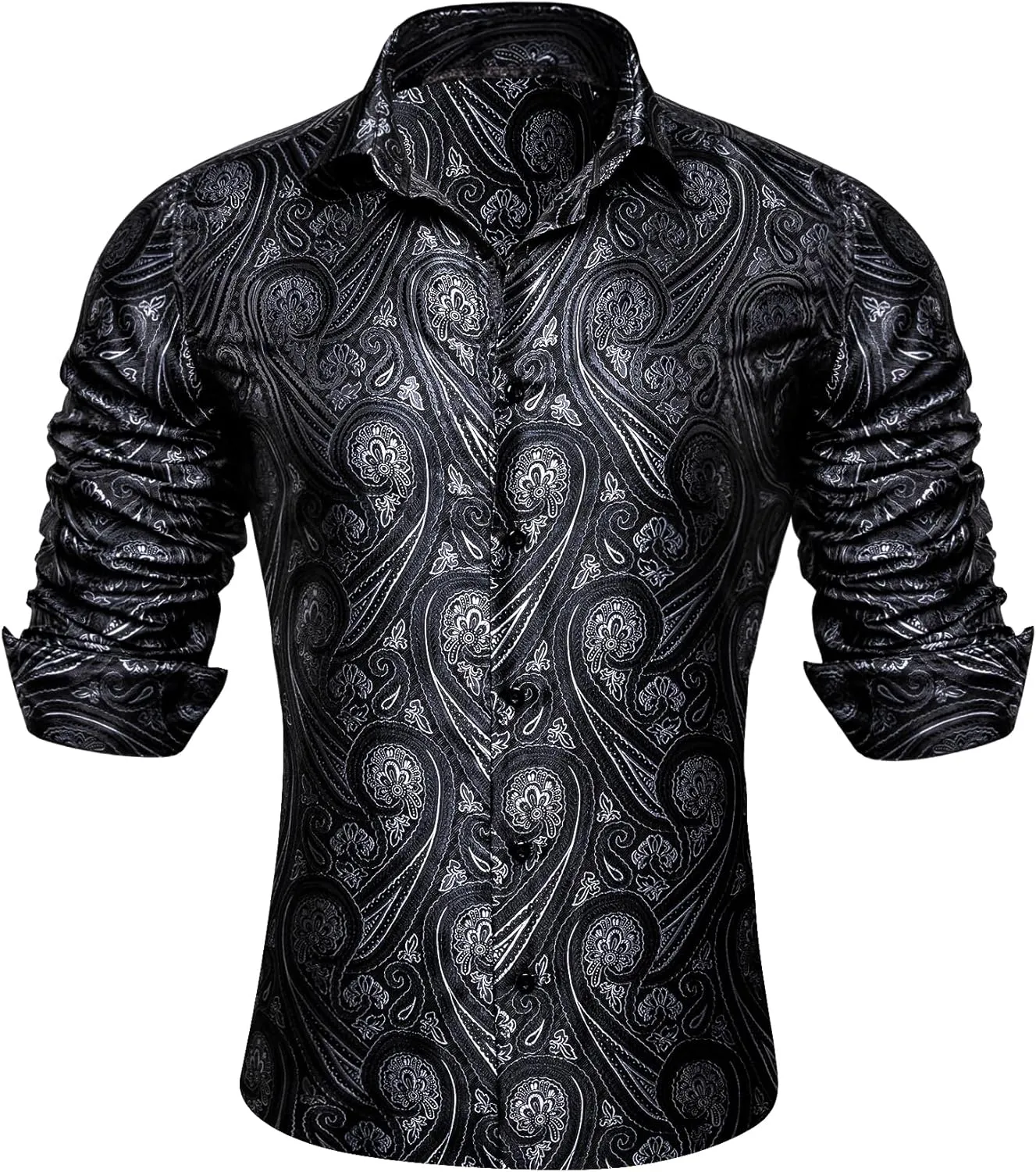 Barry.Wang Mens Western Shirts Silk Paisley Long Sleeve Button Down Dress Shirt Designer Mexico Cowboy Shirt Party Casual