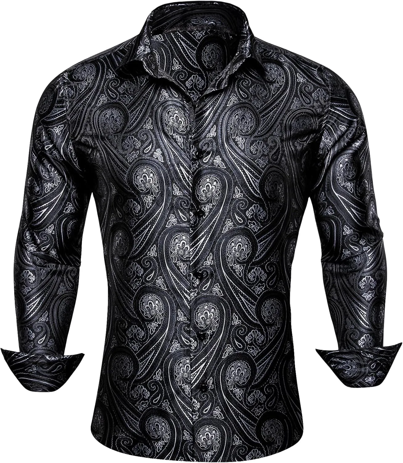 Barry.Wang Mens Western Shirts Silk Paisley Long Sleeve Button Down Dress Shirt Designer Mexico Cowboy Shirt Party Casual