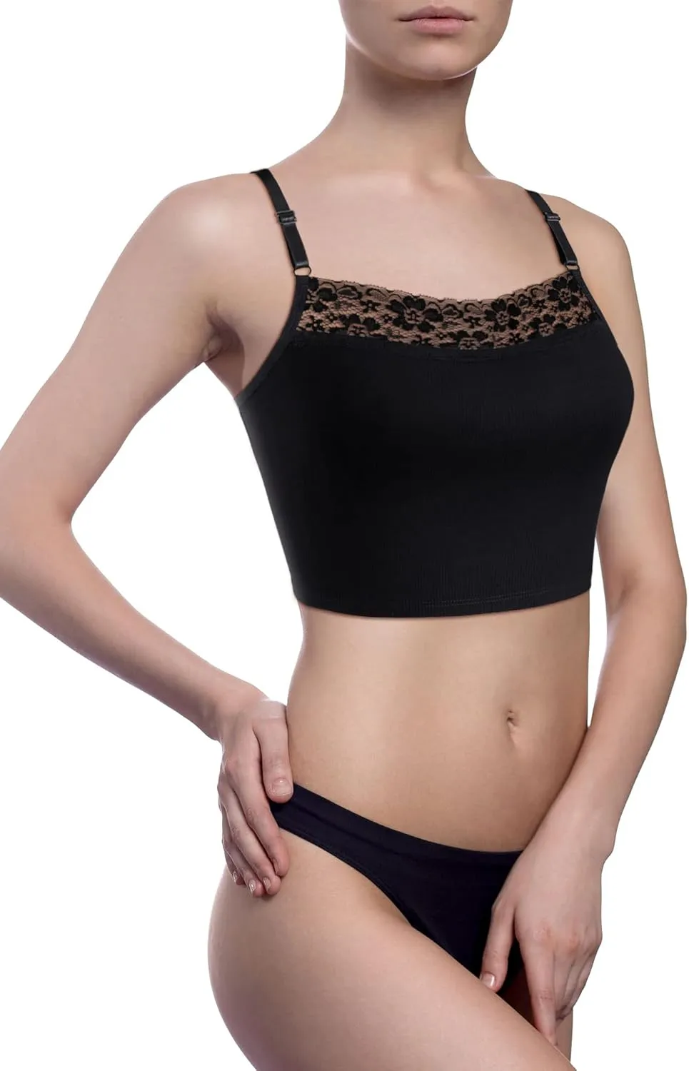 Bencailor 3 Pieces Lace Camisole Crop Top Lace Half Cami Breathable Basic Cami Spaghetti Tank Top for Women