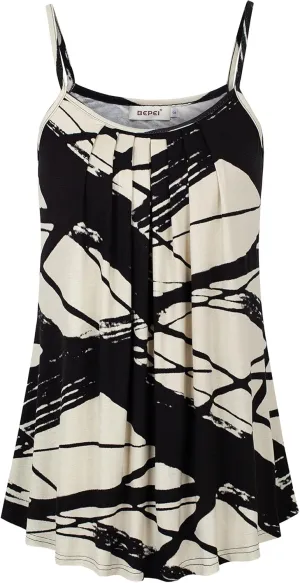 BEPEI Women Loose Casual Summer Pleated Flowy Sleeveless Camisole Tank Tops