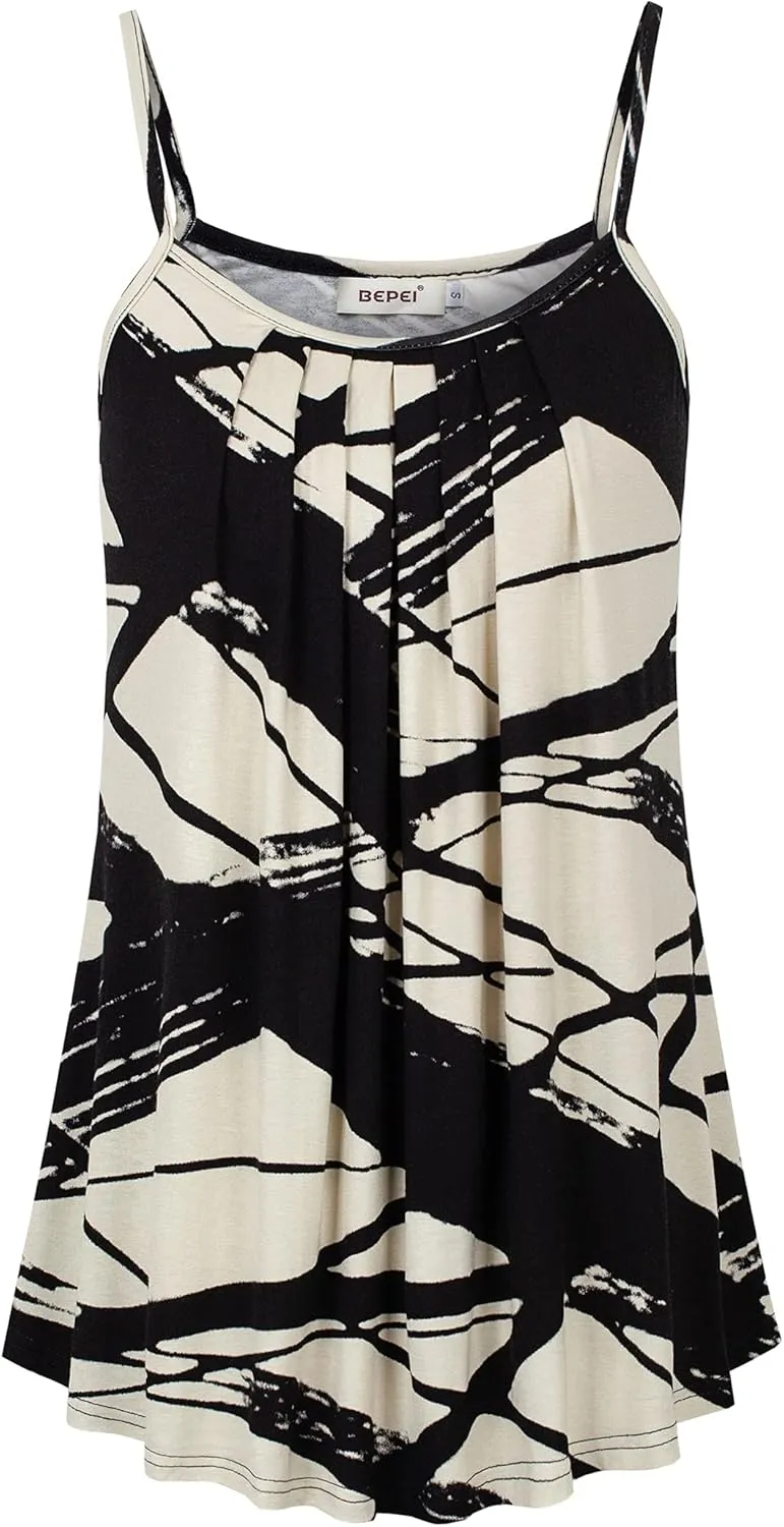 BEPEI Women Loose Casual Summer Pleated Flowy Sleeveless Camisole Tank Tops