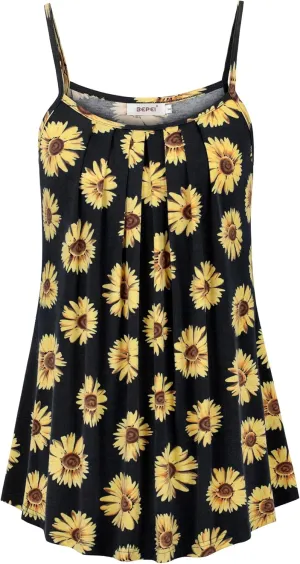 BEPEI Women Loose Casual Summer Pleated Flowy Sleeveless Camisole Tank Tops