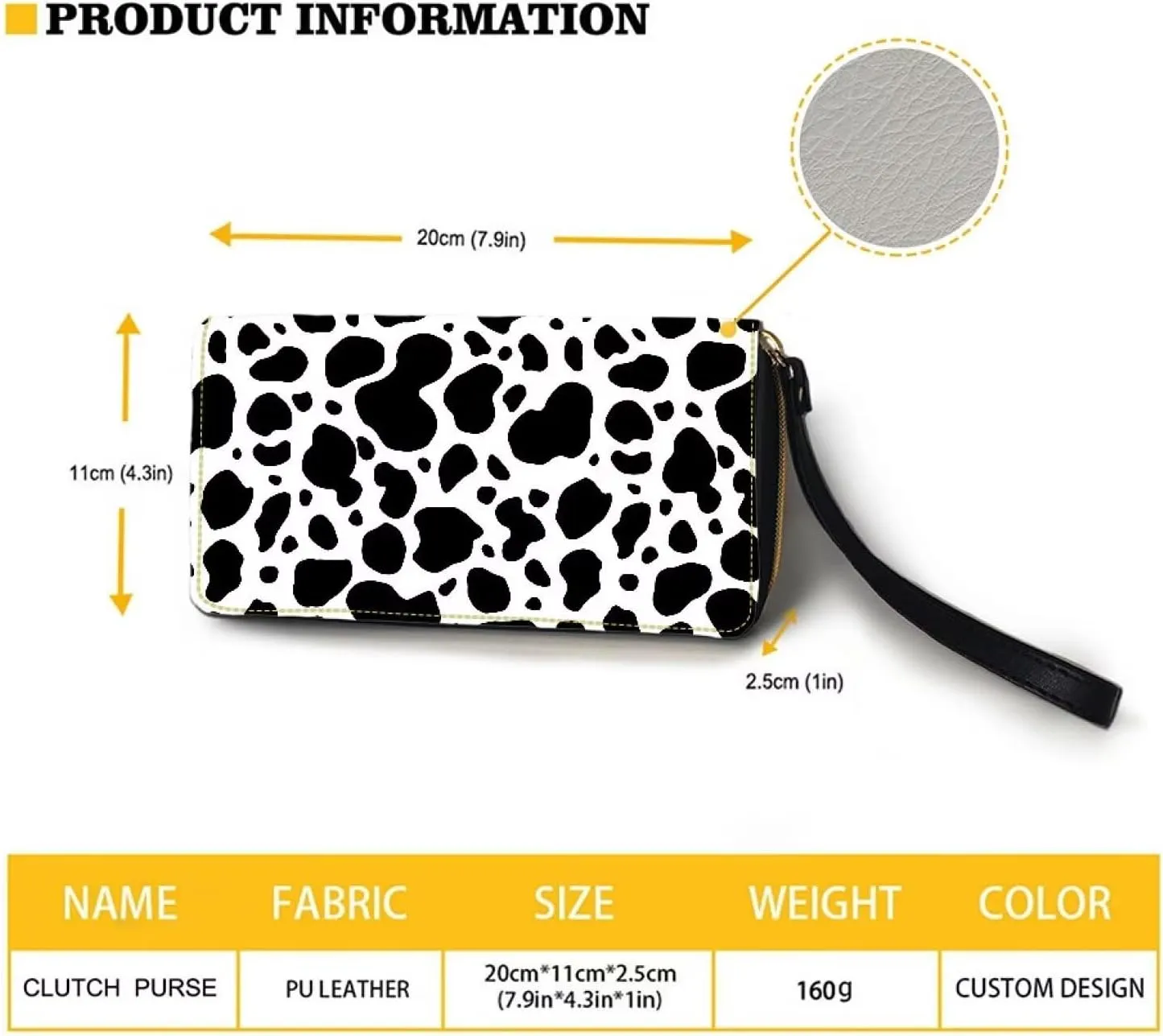 Black and White Cow Wristlet Wallet for Womens Leather RFID Blocking Zip Around Card Holder Organizer Travel Clutch Bags